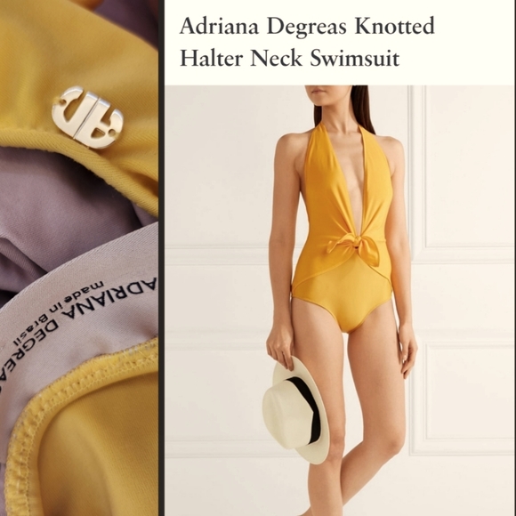 Nwot Adriana Degreas plunging marigold yellow bow tie one piece S